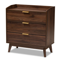 Baxton Studio LV4COD4230WI-Columbia-3DW-Chest Lena Mid-Century Modern Walnut Brown Finished 3-Drawer Wood Chest